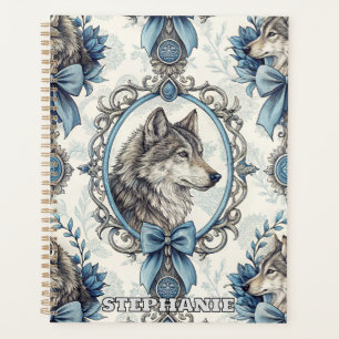 Winter Wolf Portrait in Ornate Blue & Grey Frame Planner