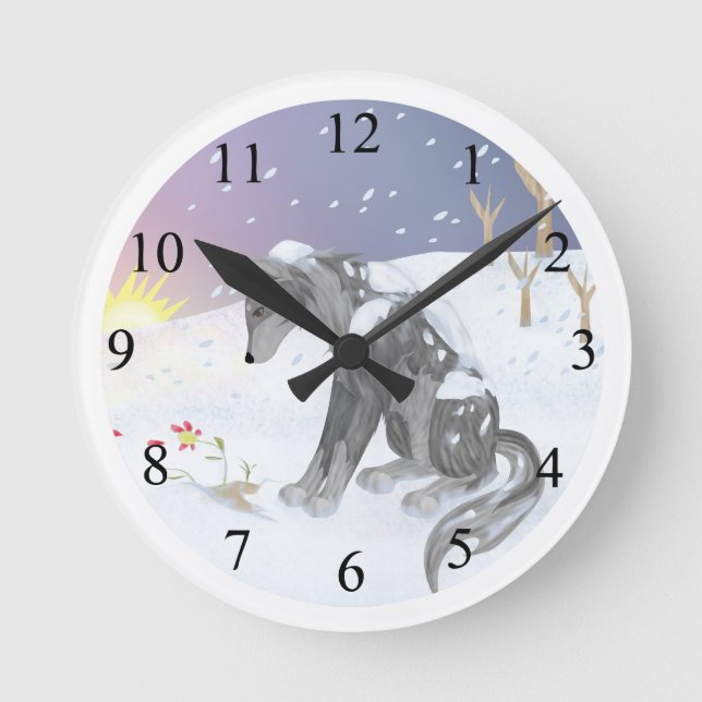 Winter Wolf Round Clock (Front)