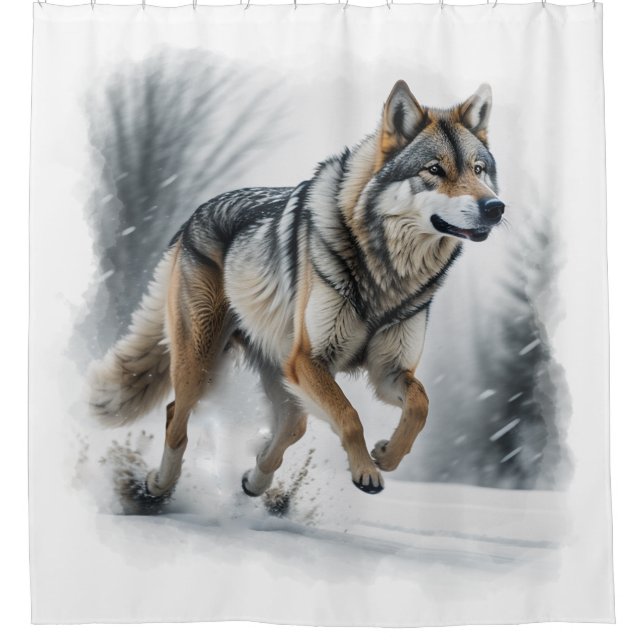 Winter Wolf Run Shower Curtain (Front)