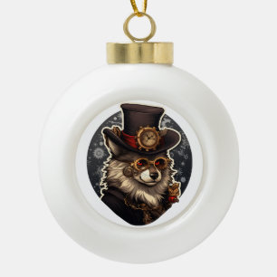 Winter wolf steampunk ceramic ball christmas ornament