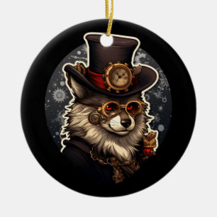 Winter wolf steampunk ceramic ornament