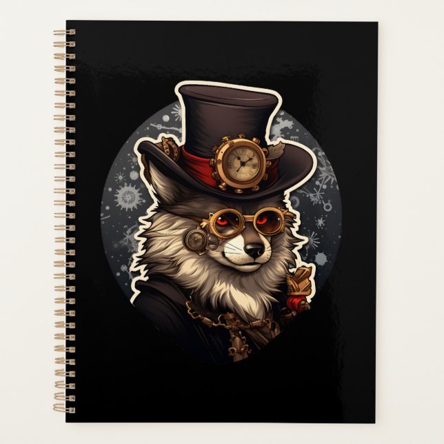 Winter wolf steampunk planner (Front)