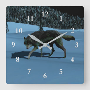 Winter Wolf - Tapetum Lucidum Square Wall Clock