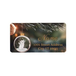 Winter Wolf w/ Florals Christmas Card Label