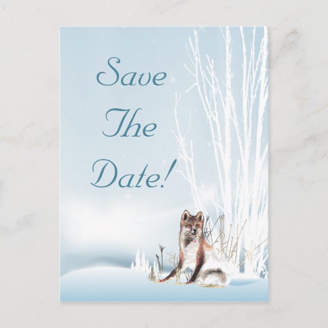 Winter Wolf Wedding Save The Date Announcement Postcard (Front)