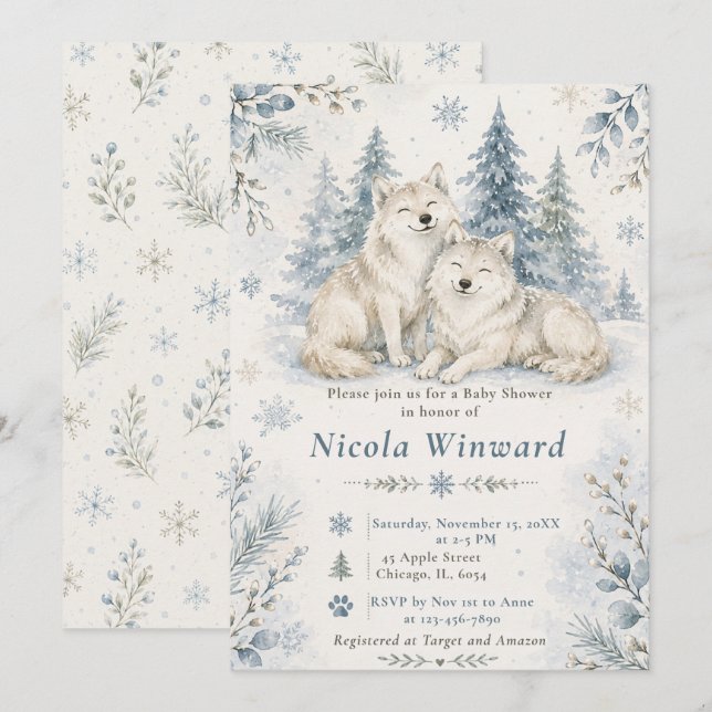 Winter Wolves Baby Shower Invitation (Front/Back)