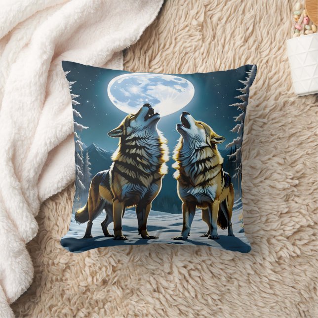 Winter Wolves Howling Under Full Moonlight Cushion (Blanket)