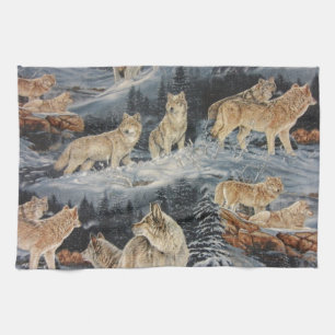 Winter Wolves Tea Towel