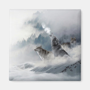 Winter Wolves With Snow Howling Magnet