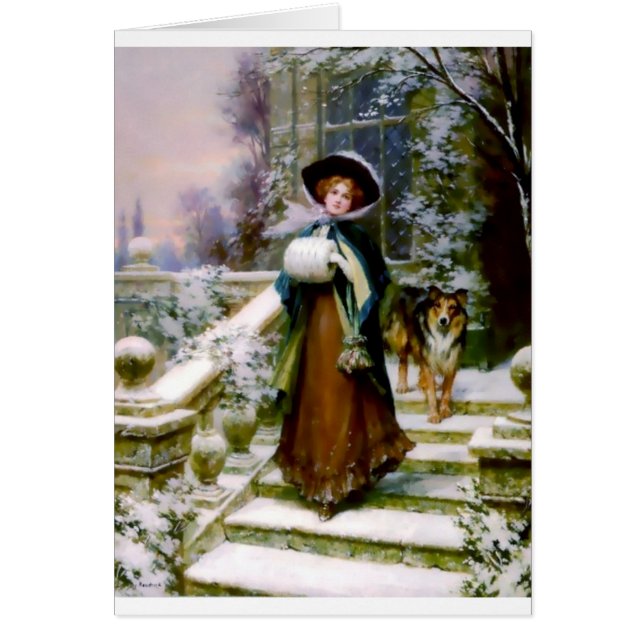 Winter Woman Collie Dog Victorian Hand Muff (Front)