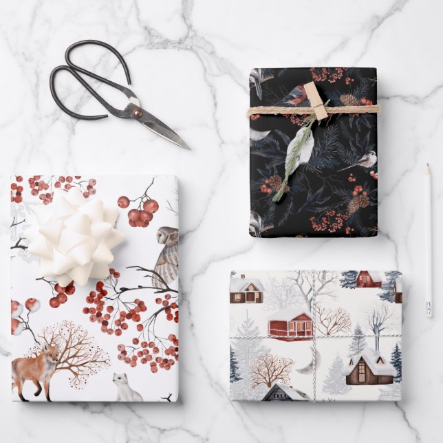 winter wonder holiday wrapping paper sheets (Front)