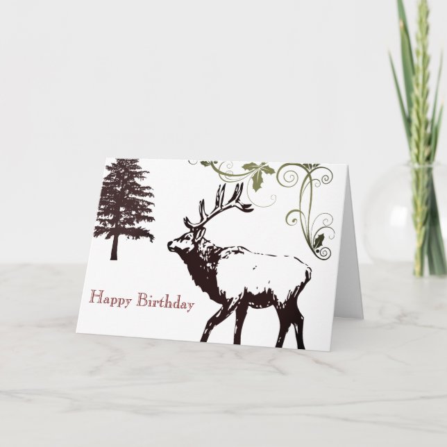 Winter Wonder Land Wild Elk Happy Birthday Card (Front)