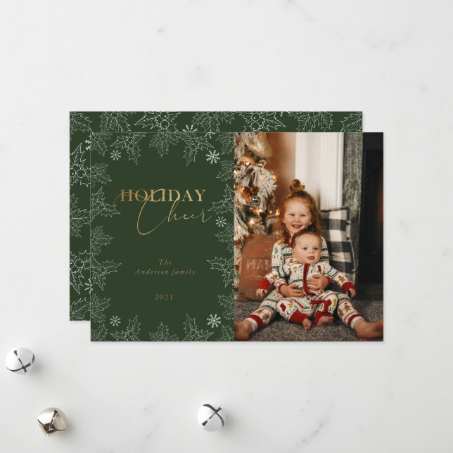 Winter Wonder Photo Gold Calligraphy Holiday Card (Front/Back In Situ)