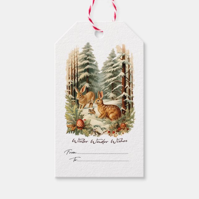 Winter Wonder Wishes Rabbit Gift Tags (Front)