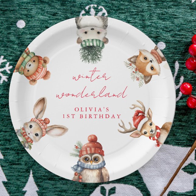 Winter wonderful woodland christmas birthday paper plate (Creator Uploaded)