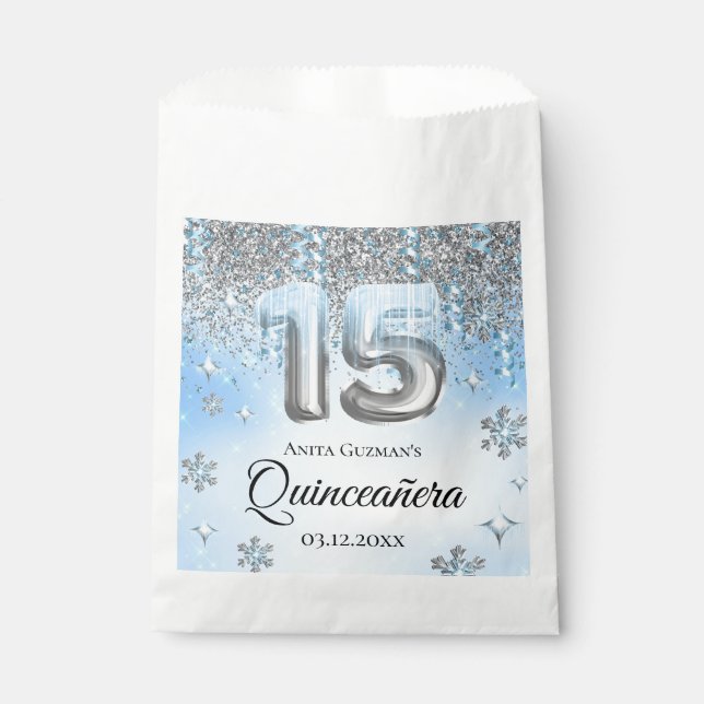 Winter Wonderland 15 Balloons Quinceanera Favour Bag (Front)