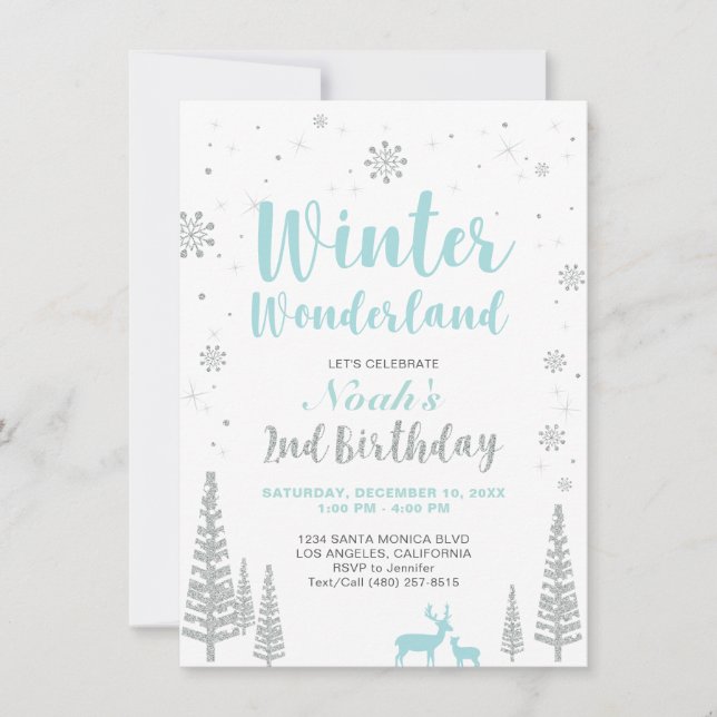 Winter Wonderland - 2nd Birthday Invitation - Boy (Front)