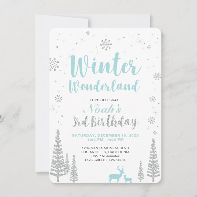 Winter Wonderland - 3rd Birthday Invitation - Boy (Front)