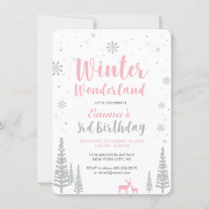 Winter Wonderland 3rd Birthday Invitation, Girl Invitation