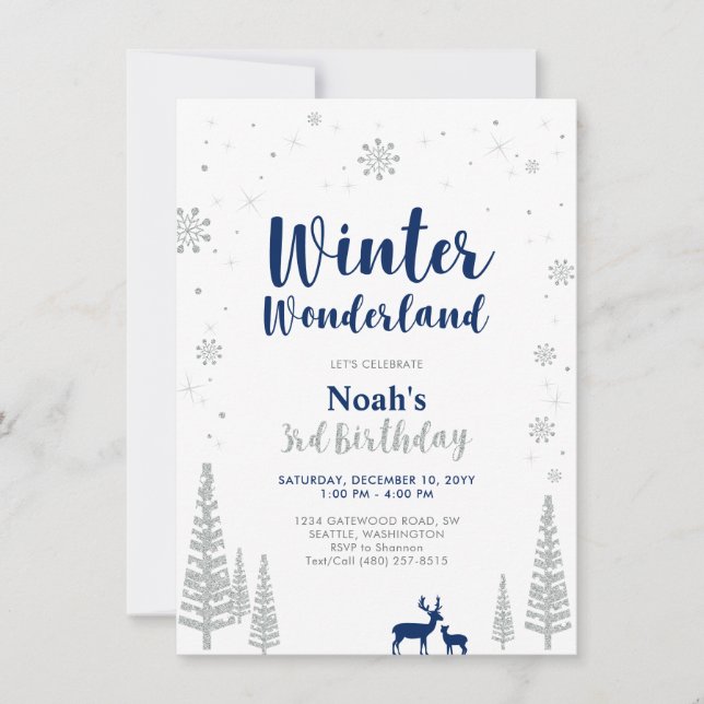 Winter Wonderland 3rd  Boy Birthday Invitation (Front)