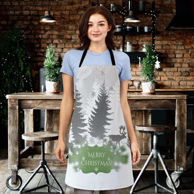 Winter Wonderland All-Over Print Apron - Green (Green Winter Wonderland Christmas Apron)