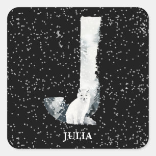 Winter Wonderland Alphabet J Monogram   Snow Wolf Square Sticker