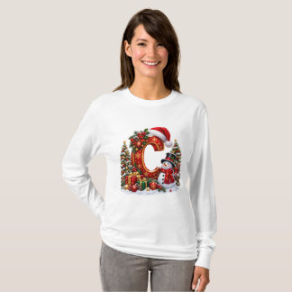 Winter Wonderland Alphabet Letter C Holiday  T-Shirt