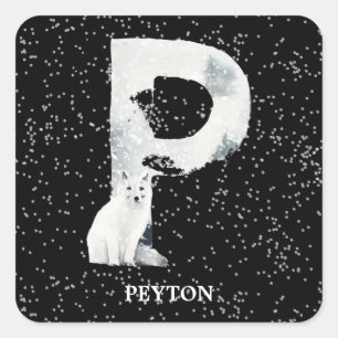 Winter Wonderland Alphabet P Monogram   Snow Wolf Square Sticker