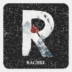 Winter Wonderland Alphabet R Monogram   Red Bird Square Sticker