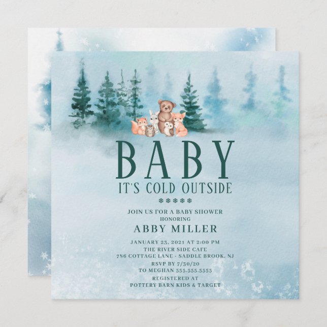 Winter Wonderland Animals Baby It's Cold Outside Invitation (Front/Back)