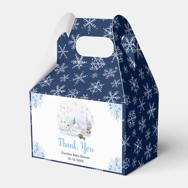 Winter Wonderland Animals Baby Shower Thank You Favour Box (Front Side)