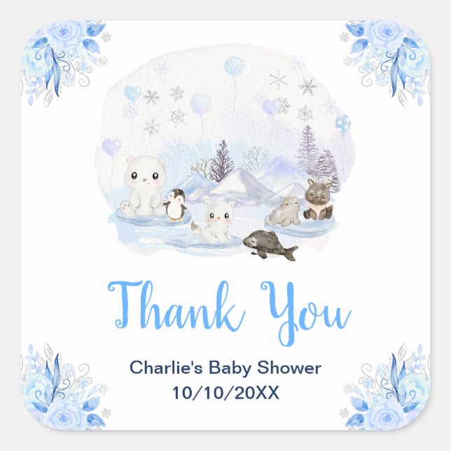 Winter Wonderland Animals Baby Shower Thank You Square Sticker (Front)