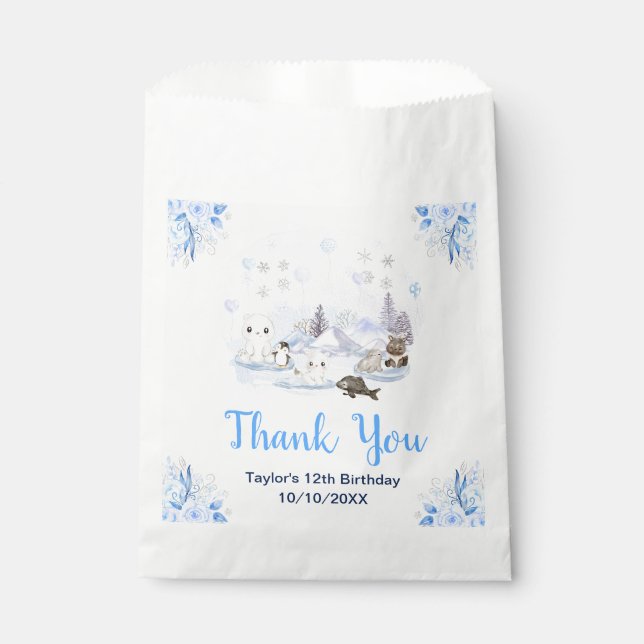 Winter Wonderland Animals Birthday Party Thank You Favour Bag (Front)