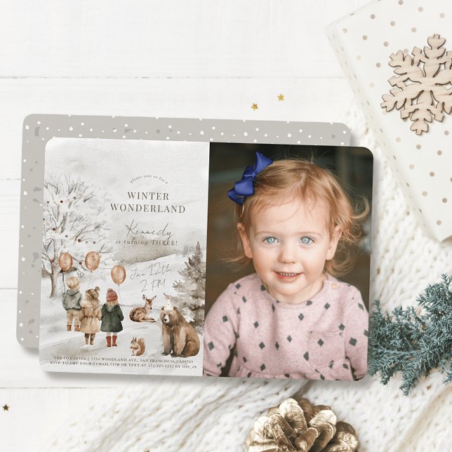 Winter Wonderland Animals Kids Birthday Photo Invitation (Creator Uploaded)