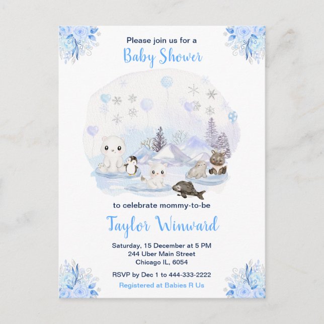 Winter Wonderland Arctic Animals Baby Shower Postcard (Front)