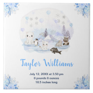 Winter Wonderland Arctic Animals Birth Statistics Ceramic Tile