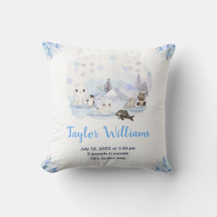 Winter Wonderland Arctic Animals Birth Statistics Cushion