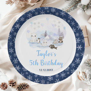 Winter Wonderland Arctic Animals Birthday Paper Plate