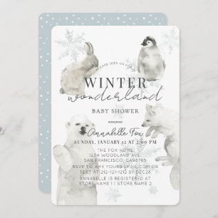 Winter Wonderland Arctic Animals Boy Baby Shower Invitation