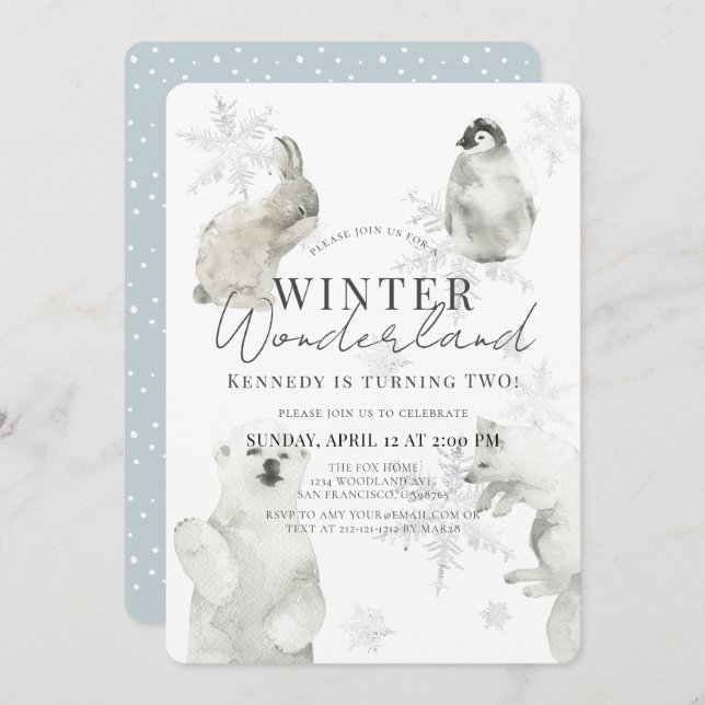 Winter Wonderland Arctic Animals Boy Birthday Invitation (Front/Back)