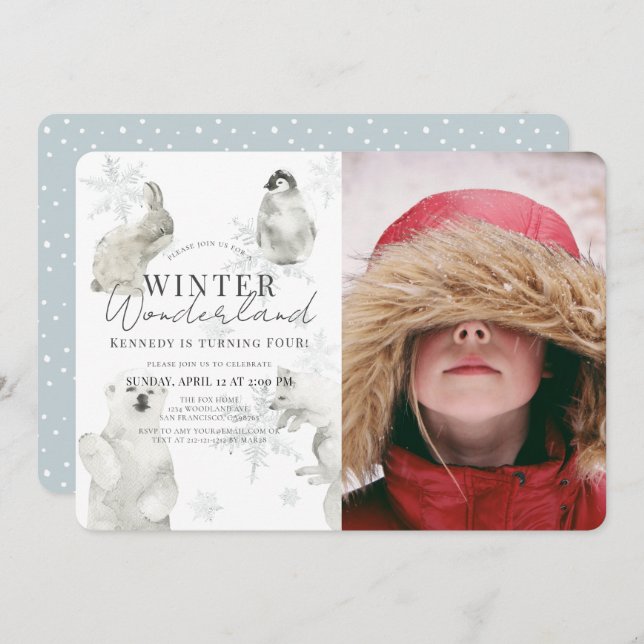 Winter Wonderland Arctic Animals Boy Birthday Invitation (Front/Back)