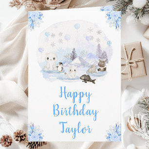 Winter Wonderland Arctic Animals Happy Birthday Card