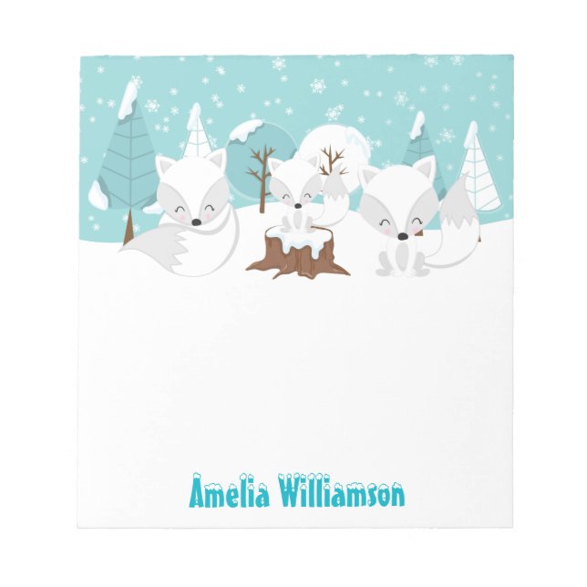 Winter Wonderland Arctic Foxes Notepad (Front)