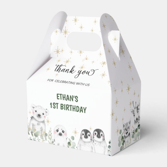 Winter Wonderland Arctic Polar Animals Birthday Favour Box (Front Side)