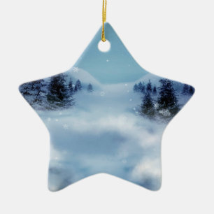 Winter Wonderland at Night Ceramic Ornament