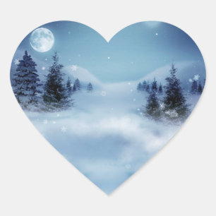 Winter Wonderland at Night Heart Sticker