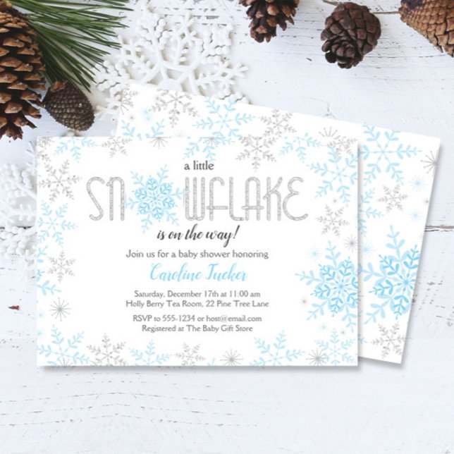 Winter Wonderland Baby Shower Blue Silver Glitter Invitation (Creator Uploaded)