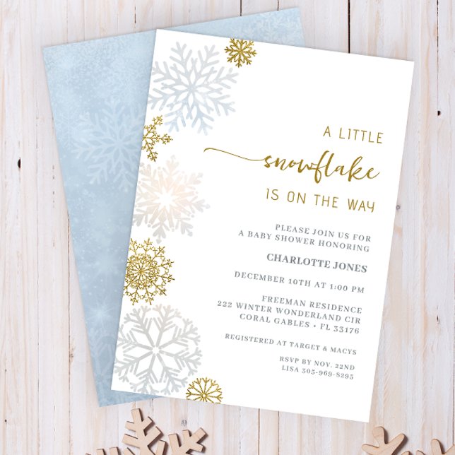 Winter Wonderland Baby Shower Invitation (A Little Snowflake Winter Baby Shower Invite)
