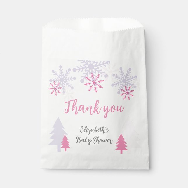 Winter Wonderland Baby Shower Pink Snowflakes Favour Bag (Front)