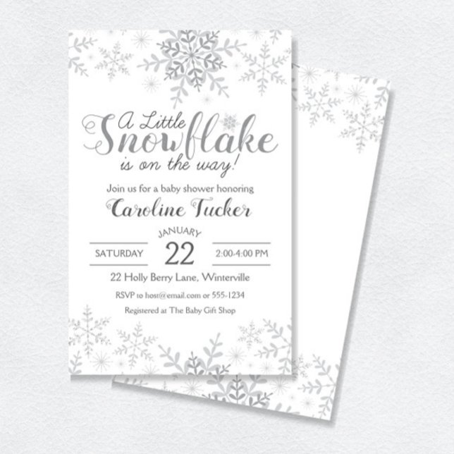Winter Wonderland Baby Shower Silver Snowflakes Invitation (Creator Uploaded)